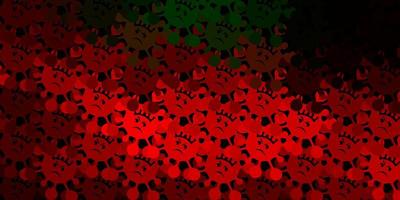 Dark green, red vector backdrop with virus symbols