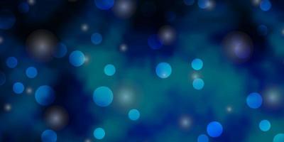 Dark BLUE vector texture with circles, stars.