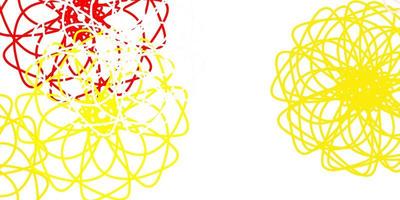 plantilla de doodle de vector rojo claro, amarillo con flores.