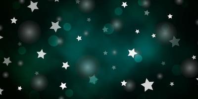 Dark Green vector background with circles, stars.