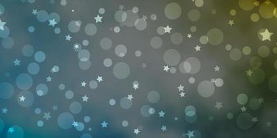 Light Blue, Yellow vector layout with circles, stars.