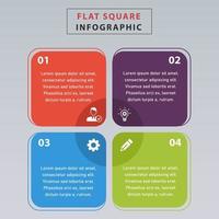 colorido diseño plano pasos infográficos cuadrados. infografía cuadrada plana con 4 pasos. vector