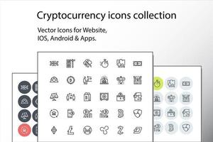 Set of thin line cryptocurrency icons vector