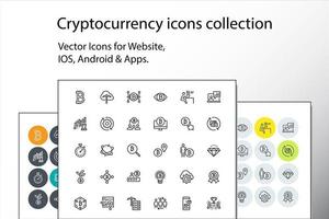 Set of thin line cryptocurrency icons vector