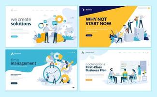 Set of web page design templates for business solutions, startup, time management, planning and strategy