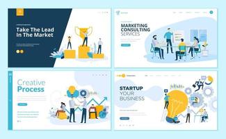 Set of web page design templates for creative process, business success and teamwork, marketing consulting vector