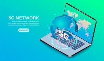 5G  internet network technology banner with laptop vector