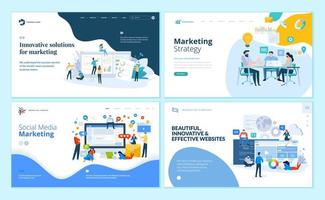 conjunto de plantillas de diseño de páginas web para marketing en Internet, redes sociales, diseño y desarrollo de sitios web vector