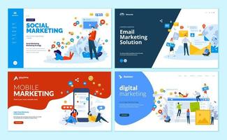 Set of web page design templates for digital marketing, mobile solutions, networking and email marketing vector