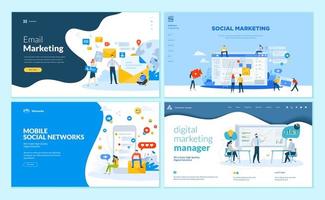 Set of web page design templates for mobile social network, internet marketing solutions vector