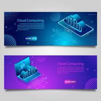 Data technology banner set for business with isometric design vector