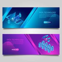 conjunto de banners de tecnología de datos y computación en la nube vector