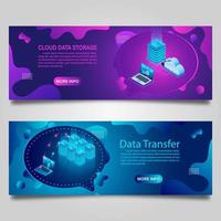 Data technology banner set for business with isometric design vector