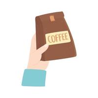 hand with package coffee product isolated icon style vector