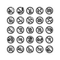 señal de prohibición sólida conjunto de iconos. vector e ilustración.