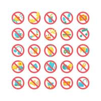 Prohibition Sign flat icon set. Vector and Illustration.