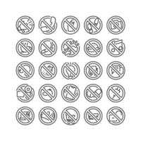 Prohibition Sign outline icon set. Vector and Illustration.