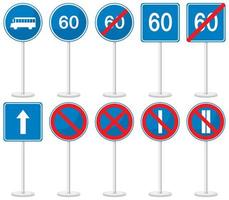 Set of blue road signs with stand isolated on white background vector