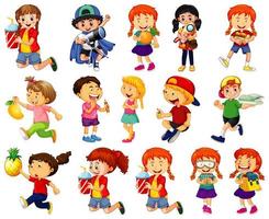 Children doing different activities cartoon character set on white background vector