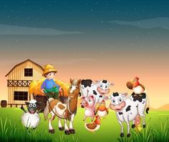 Farm scene with animal farm and blank sky vector