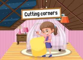 English idiom with picture description for cutting corners vector