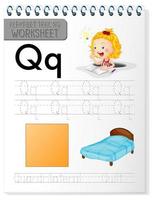 Alphabet tracing worksheet with letter Q and q vector