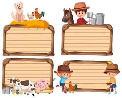 Set of different empty banner with farmer and animals on white background vector