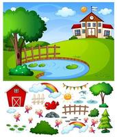 School scene with isolated cartoon character and objects vector