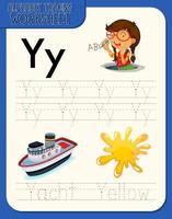 Alphabet tracing worksheet with letter Y and y vector