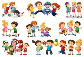 Set of different kid playing with their toys cartoon character isolated on white background vector