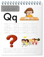 Alphabet tracing worksheet with letter Q and q vector