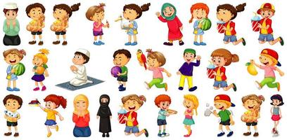 Children doing different activities cartoon character set on white background vector