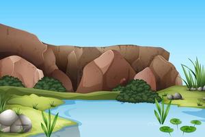 Forest background scene with swamp and stone vector