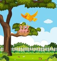 Chicks and its mother bird in nature vector