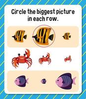 Circle the biggest picture in each row worksheet for children vector