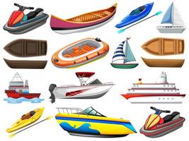 Set of different kind of boats and ship isolated on white background vector