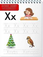 Alphabet tracing worksheet with letter X and x vector