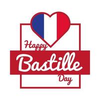 bastille day lettering with heart hand draw style vector