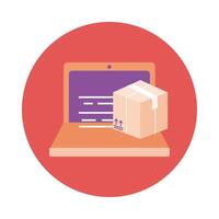 laptop with box delivery service block style vector