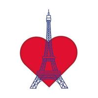 Torre Eiffel con ilustración de vector de estilo de dibujo a mano de corazón
