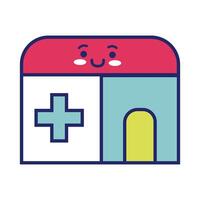 casa con cruz médica estilo de línea kawaii vector