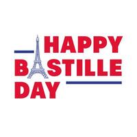 bastille day lettering with eiffel tower hand draw style vector