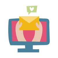 desktop with love email flat style icon vector