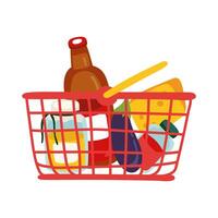 groceries in plastic basket free form style vector