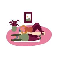 elderly couple doing exercise in home, free form style vector