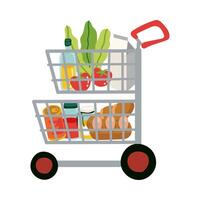 groceries in shopping cart free form style vector