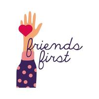 happy friendship day celebration with hands lifting hearts pastel hand draw style vector