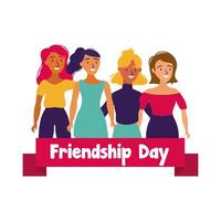 happy friendship day celebration with girls pastel hand draw style vector