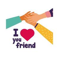 happy friendship day celebration with hands lifting hearts pastel hand draw style vector