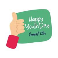 happy youth day lettering with hand like symbol flat style vector